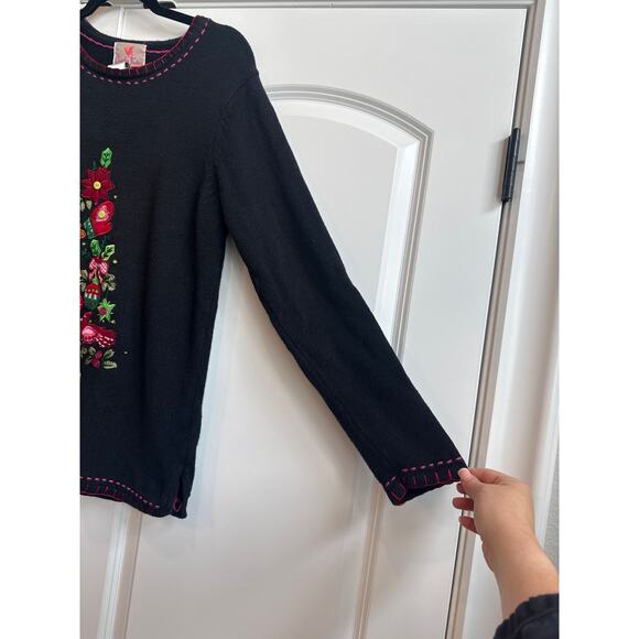 Quaker Factory Black Sweater with Embroidered Christmas Tree Novelty Detail - Picture 7 of 10